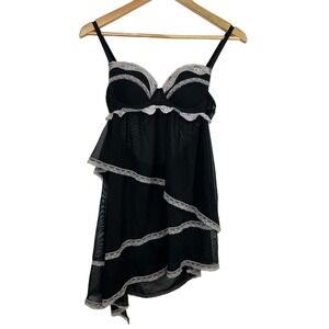 NATIVE INTIMATES Babydoll Black Sheer Asymmetrical Lace Layered Flowy 34B
